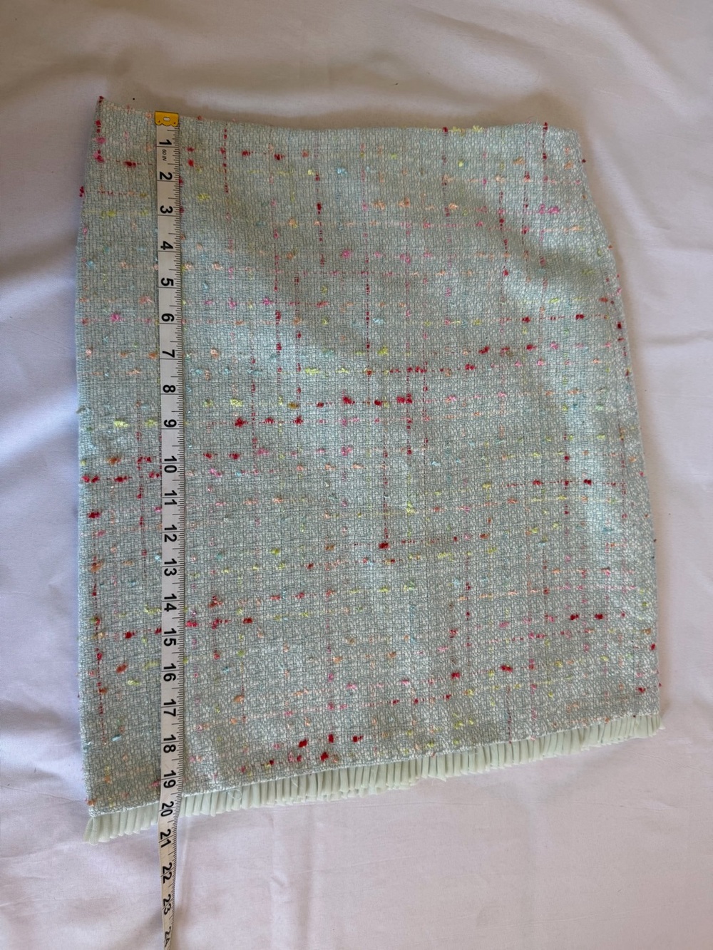 Light Blue Tweed Mini Skirt with Pink & Yellow Accents - Picture 3 of 5